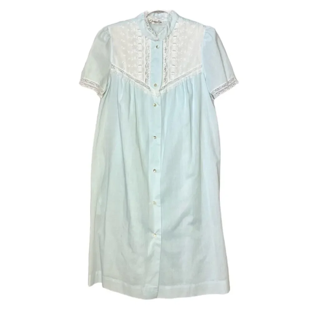 Vintage Christian Dior Blue Embroidered Lingerie Set 1960s/70s Size Medium PJs